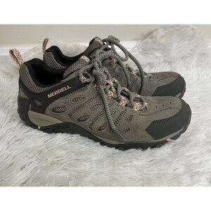 Merrell CrossLander Women 9 Boulder/Peach Suede Trail Hiking Sneaker Shoe